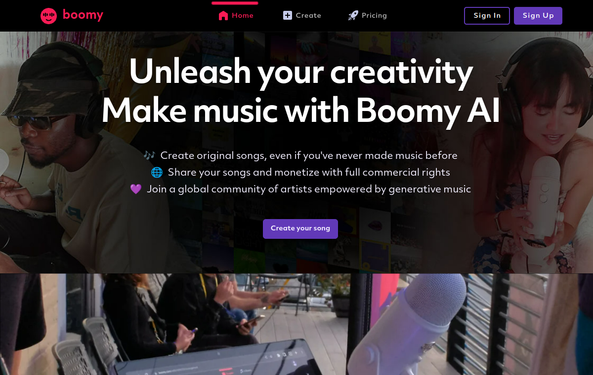 Boomy official website screenshot