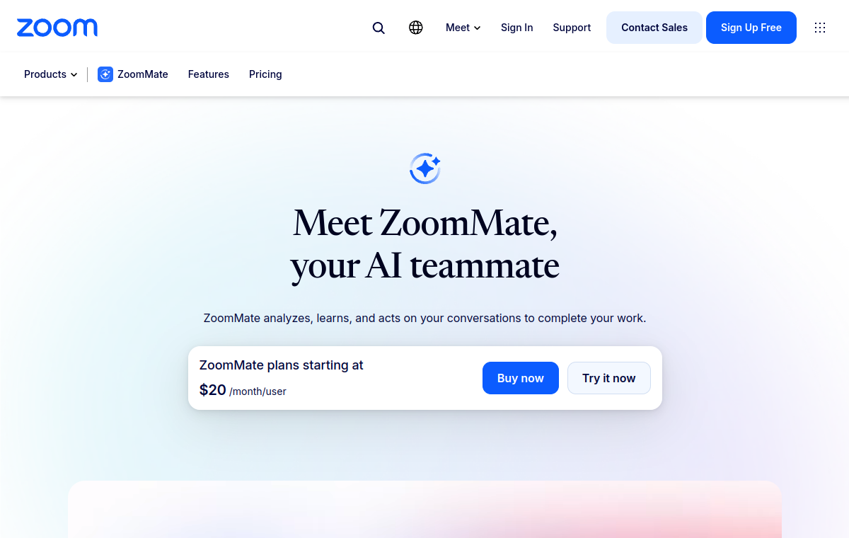 Zoom AI Companion official website screenshot