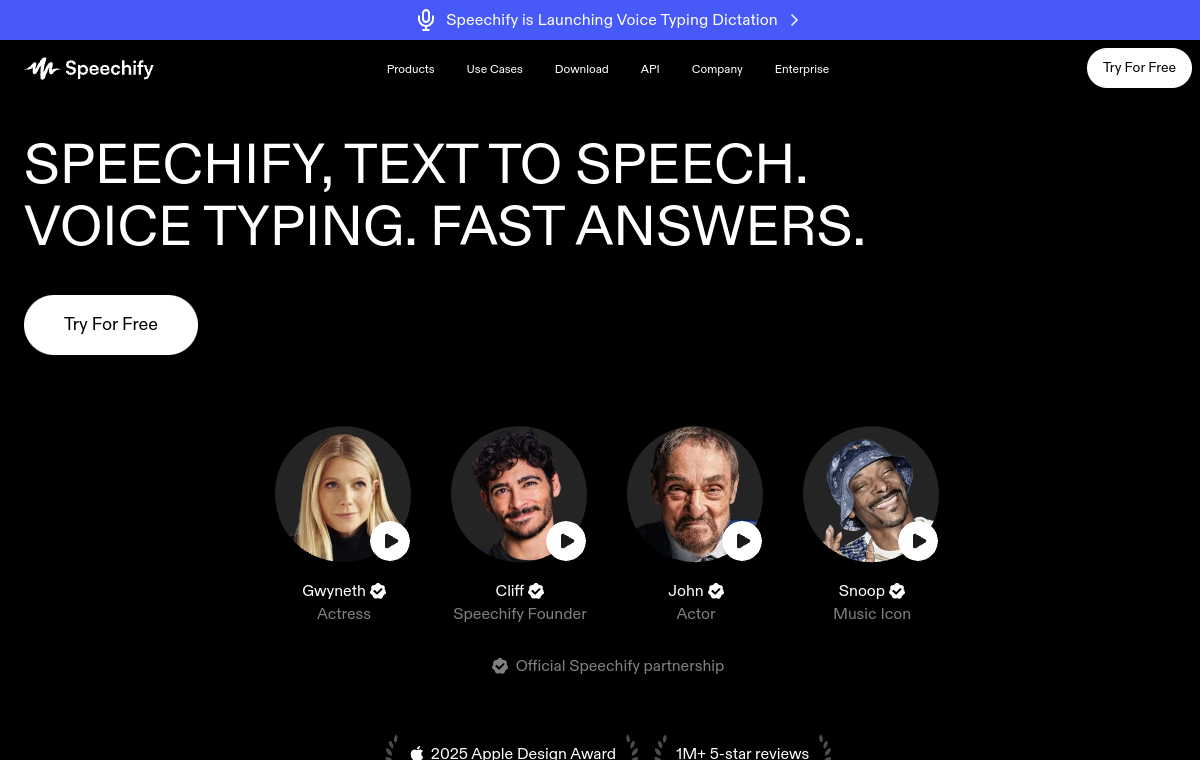 Speechify official website screenshot