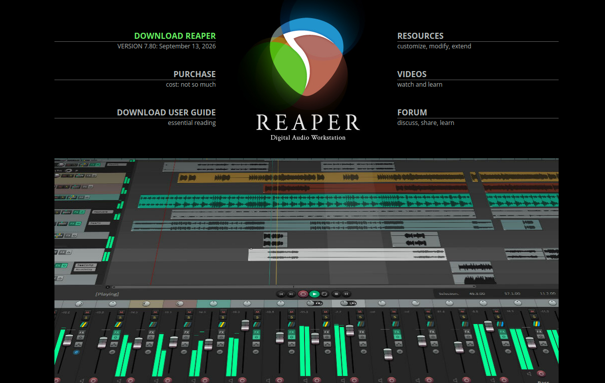 Reaper official website screenshot