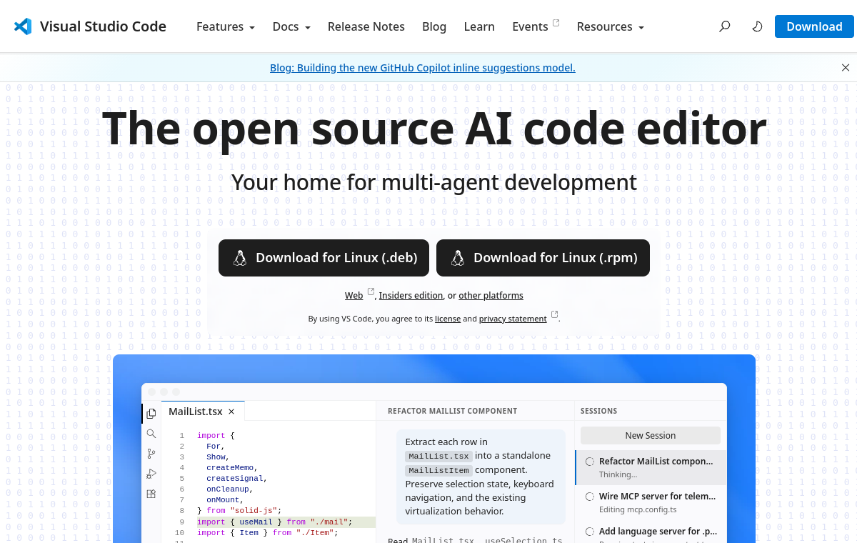 Visual Studio Code official website screenshot