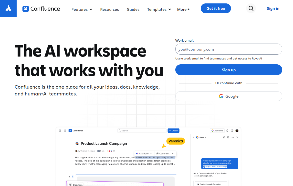 Confluence official website screenshot