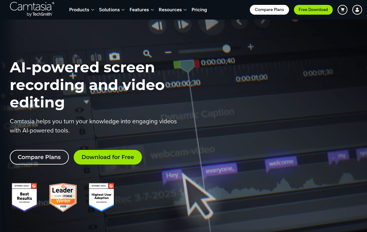 Camtasia official website screenshot