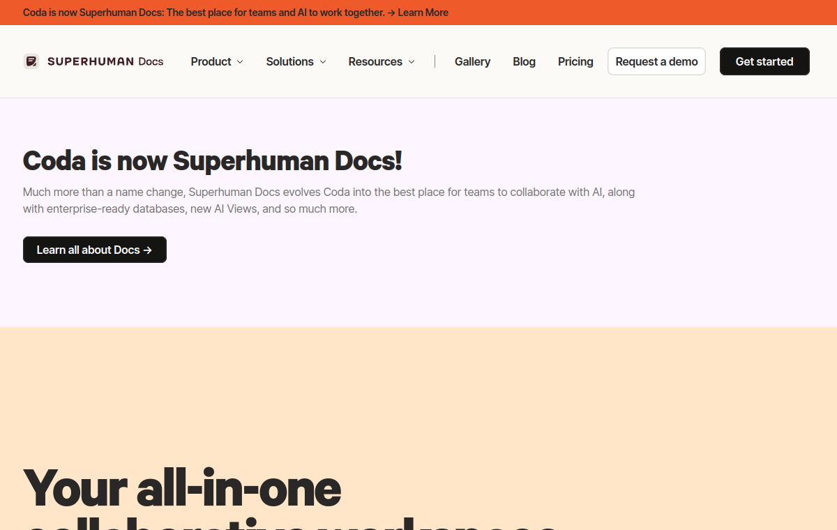 Coda official website screenshot