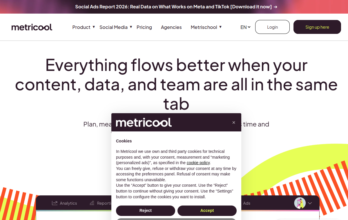 Metricool official website screenshot