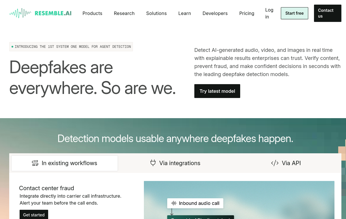 Resemble AI official website screenshot