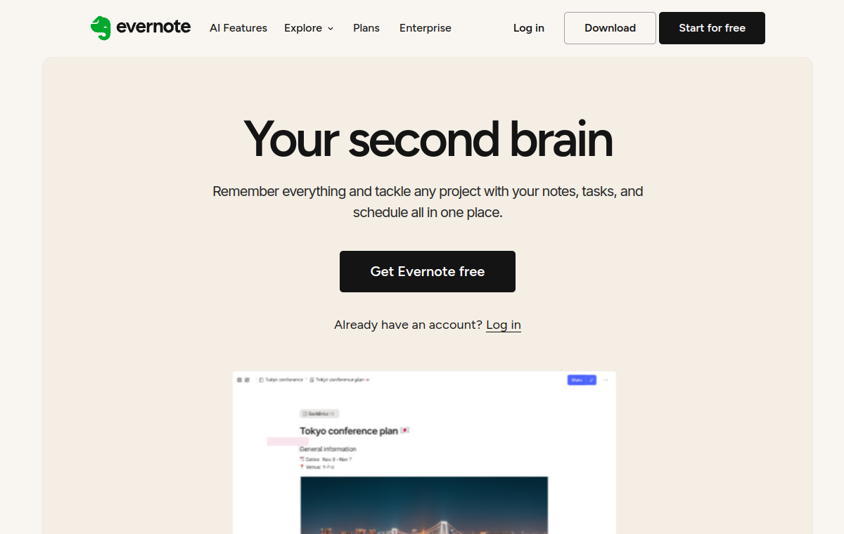 Evernote official website screenshot